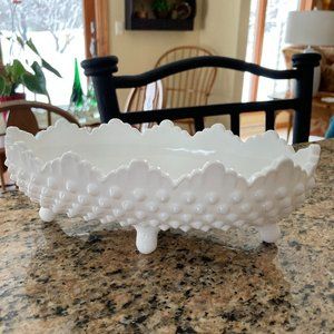 Fenton Candy dish, milk glass, hobnail, footed